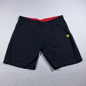 Ferrari Shorts Men 36 Black Cotton Flat Front Casual Motorsport Summer Racing